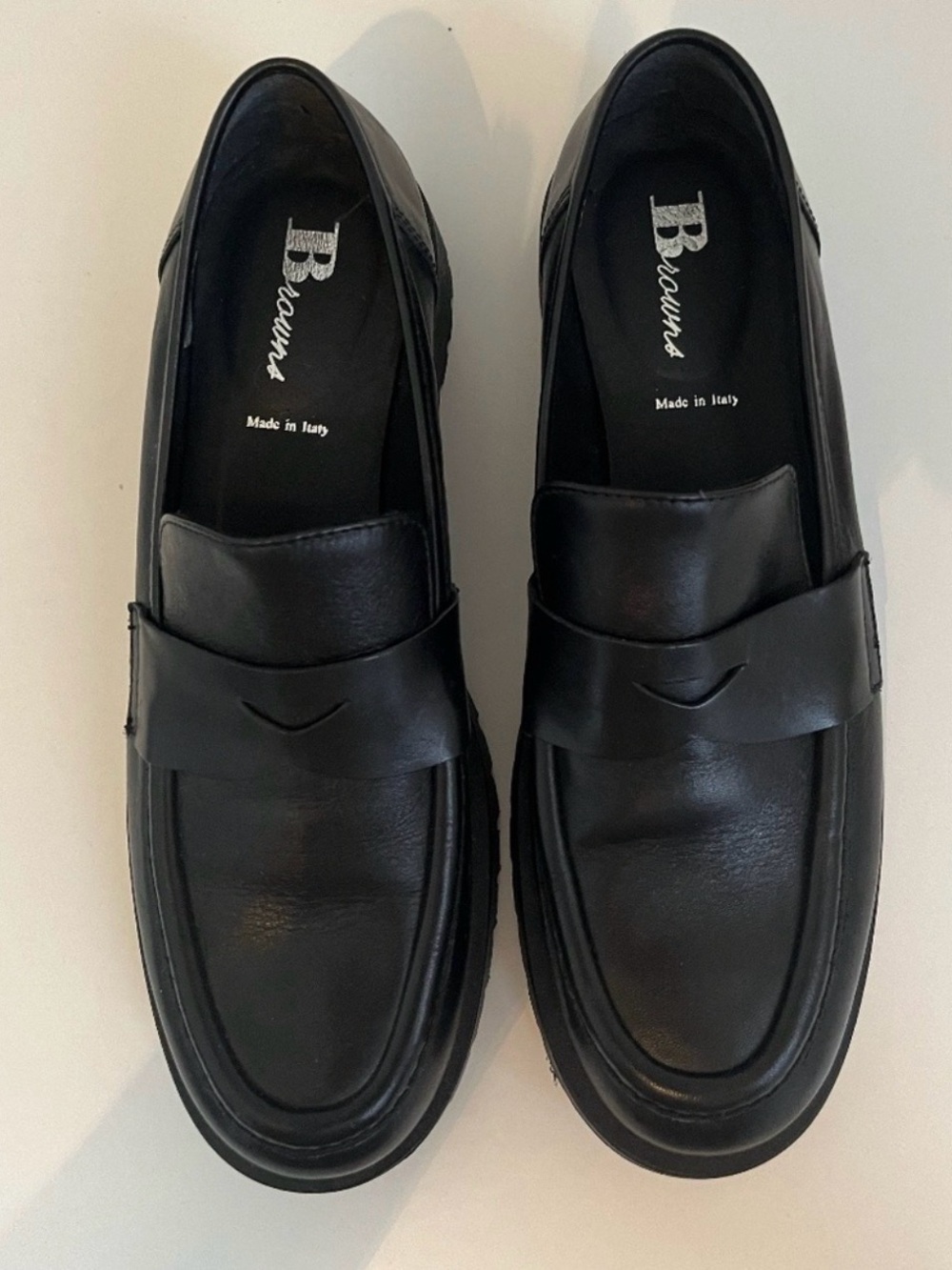BROWNS Black Leather Penny Loafers